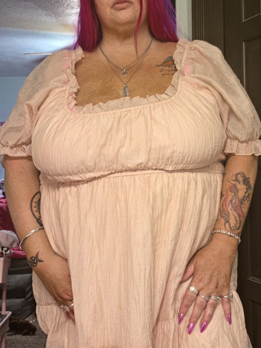 Soft Blush Peasant Babydoll Dress